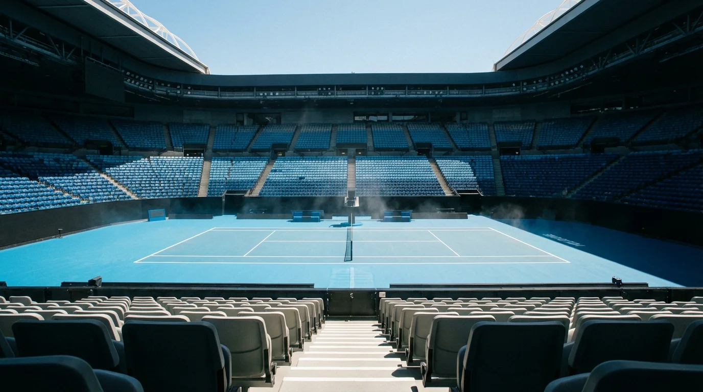 Vista de la pista central del Australian Open en Melbourne bajo el sol de verano