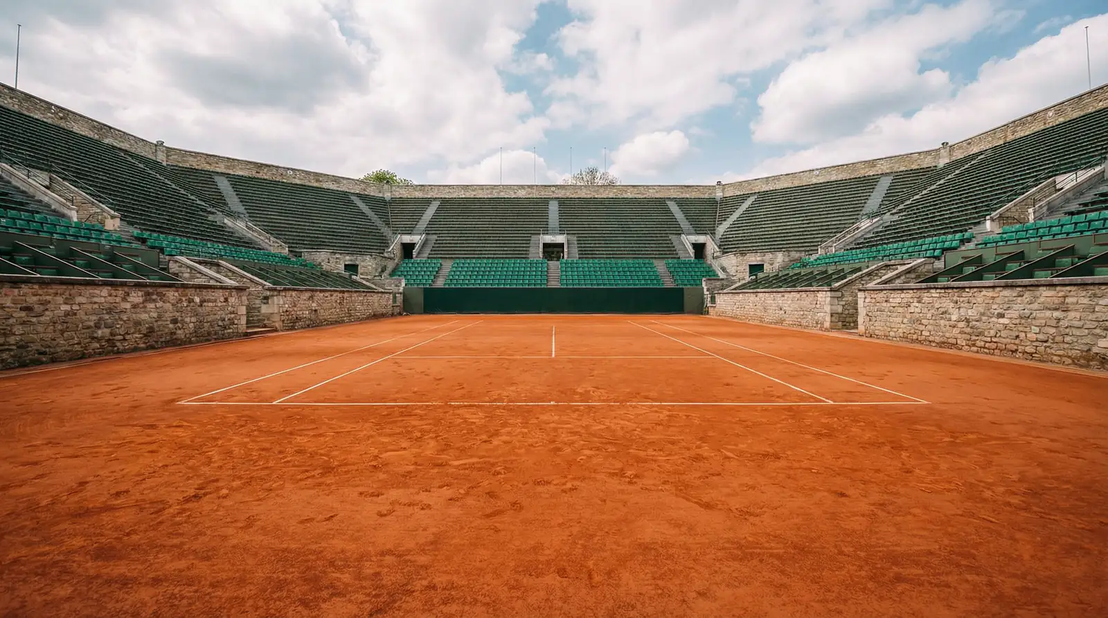 Vista de la pista Philippe Chatrier de Roland Garros con la arcilla naranja